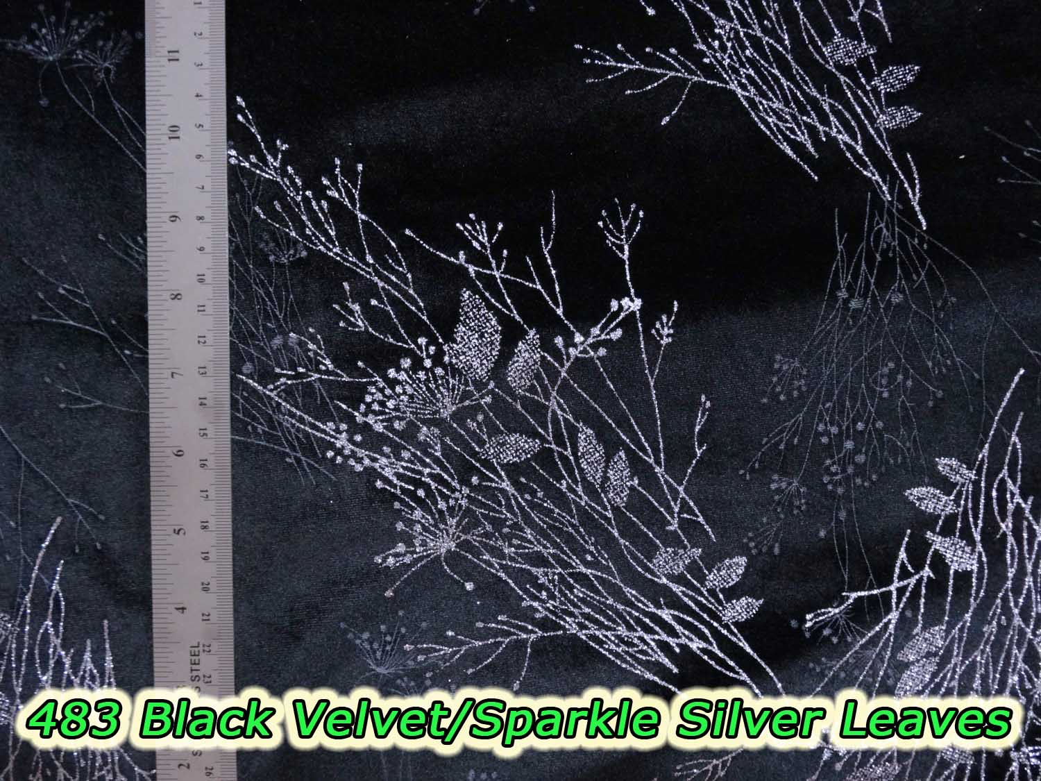 483 Black Velvet with Sparkle Silver Leaves